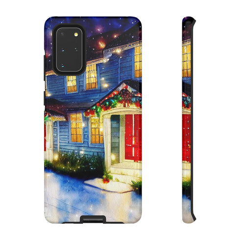Festive Christmas Decorations on a Row of Townhomes - Impact Resistant Phone Case Samsung Galaxy S20+ Glossy